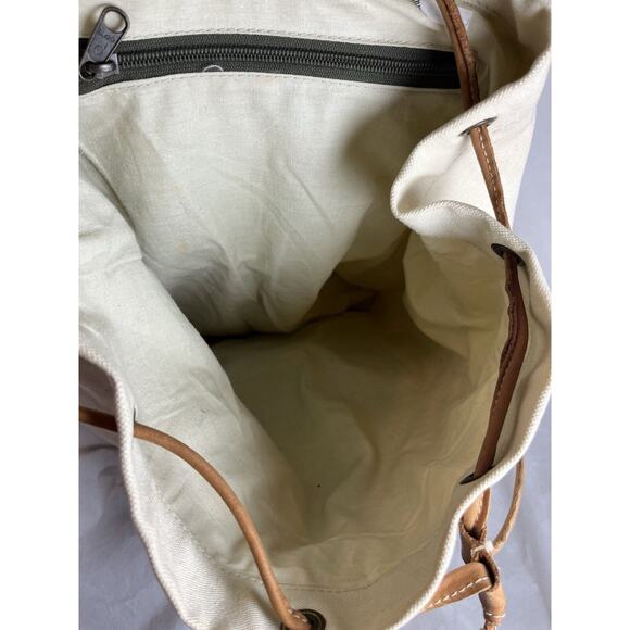 GH Bass Canvas Backpack Rucksack Drawstring Bucket Closure Leather Trim - Picture 8 of 13
